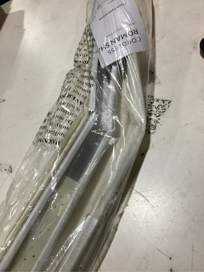 Condition photo showing As Is for chicology roman shades for windows, roman window shades, roman shades, window treatments, window shades for home, window shade, 39" w x 64" h, pacific white (semi-sheer/light filtering) pacific white (semi-sheer/light filtering) 39"w x 64"h