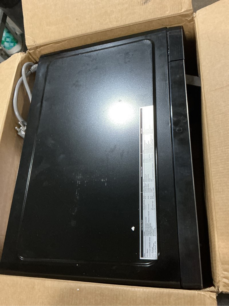 Condition photo showing As Is for TOSHIBA EM131A5C-BS Countertop Microwave Ovens 1.2 Cu Ft, 12.4" Removable Turntable Smart Humidity Sensor 12 Auto Menus Mute Function ECO Mode Easy Clean Interior Black Color 1000W 1.2 Cu.ft