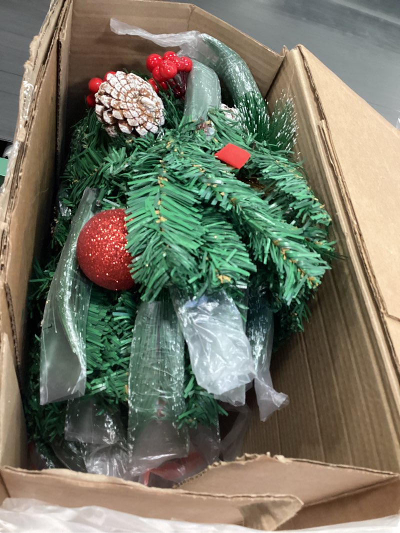 Condition photo showing Good Condition for Christmas Garland with Lights, 9FT 30 LED Prelit Christmas Garland with Pinecones, Flowers, Bows, Outdoor Indoor Christmas Decorations Garland Battery Operated with Timer for Stairs,Mantel,Door,Window A-CG-02-9 FT