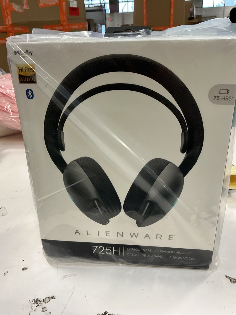 Condition photo showing New/Like New for Alienware Tri-Mode Wireless Gaming Headset AW725H - Wired/Wireless, Bluetooth 5.3, Audio Output - 20 Hz, Mini-Phone (3.5mm), Battery Talk Time Up to 55 Hrs (Bluetooth), Dark Side of The Moon AW725H Dark Side of the Moon