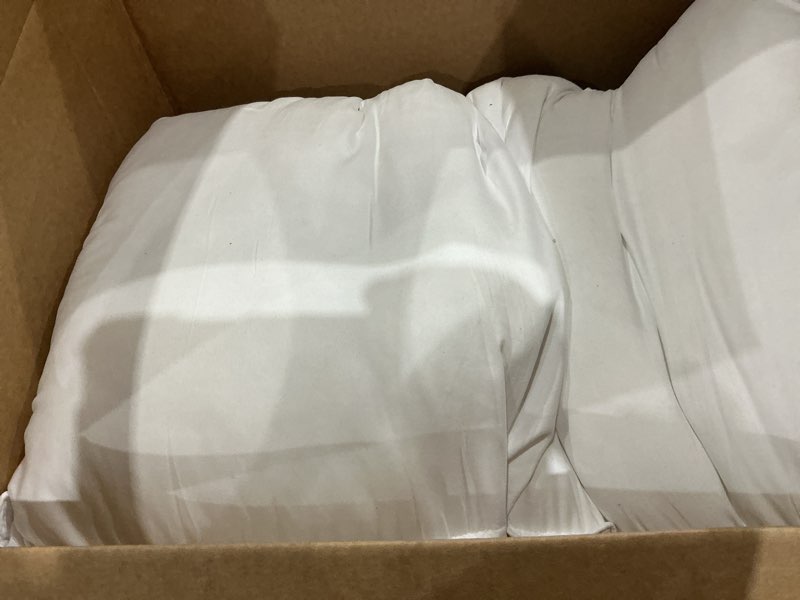 Condition photo showing As Is for amazon basics down-alternative pillows for stomach and back sleepers, soft density, machine washable, 20 x 36 inches, white, 2-pack king (pack of 2) soft pillow