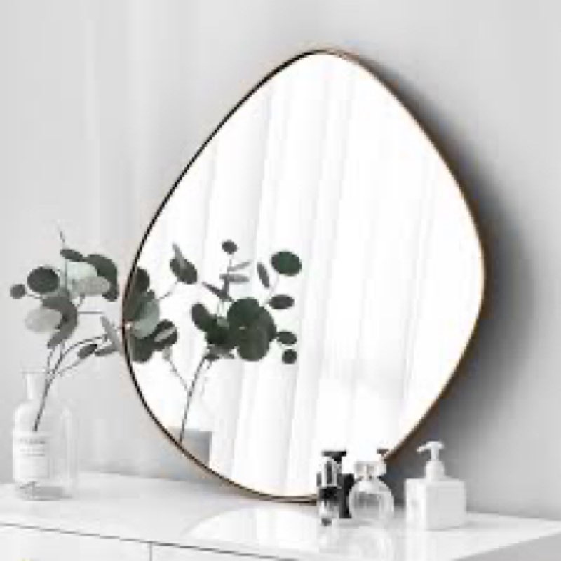 asymmetrical wall mirror matel brass framed wall mirror for living room bedroom bathroom entryway wall decor 19.8" l x 19.0" w ele-005g