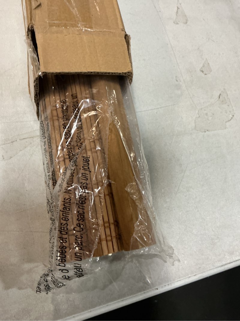 Condition photo showing As Is for LazBlinds No Tools No Drill Cordless Bamboo Roman Shades, Light Filtering Window Treatment, Roll Up Bamboo Blinds for Windows 30.5'' W x 48'' H, Ceylon Light Russet Light Filtering-ceylon Light Russet 30.5" W x 48" H