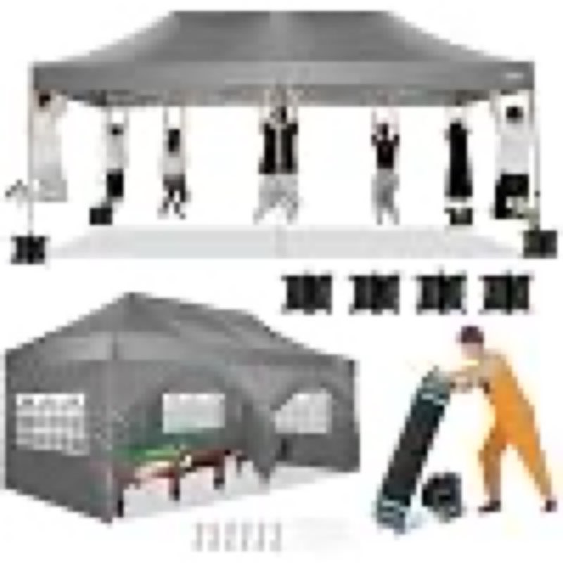 cobizi 10x20 canopy with sidewalls, heavy duty party tent pop up canopy, tents for parties, wedding, outdoor easy up foldable portable canopy tent with wheeled bag, grey(windproof upgrade)