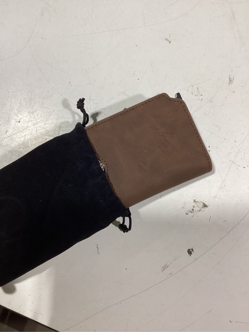 Condition photo showing As Is for bulliant men wallet leather wallet card holders money clip for men 10cards-magnetic flip on metal case coffee6227 leather