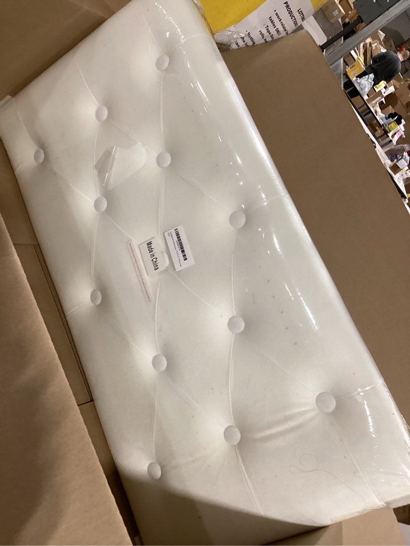 Condition photo showing As Is for B FSOBEIIALEO Folding Storage Ottoman, Long Ottomans Shoes Bench, Velvet Storage Chest Footrest Seat 31.5"x15.7"x15.7" (White, Large) White Large