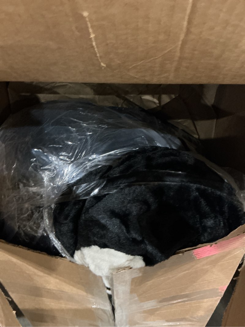 Condition photo showing As Is for dumos kids bean bag chair, stuffed toddler couch with faux rabbit fur cover for teens & kids, comfy lazy sofa chair for reader, living room, bedroom, aged 4-12 years, 34 inch, penguin black white black white 34 inch