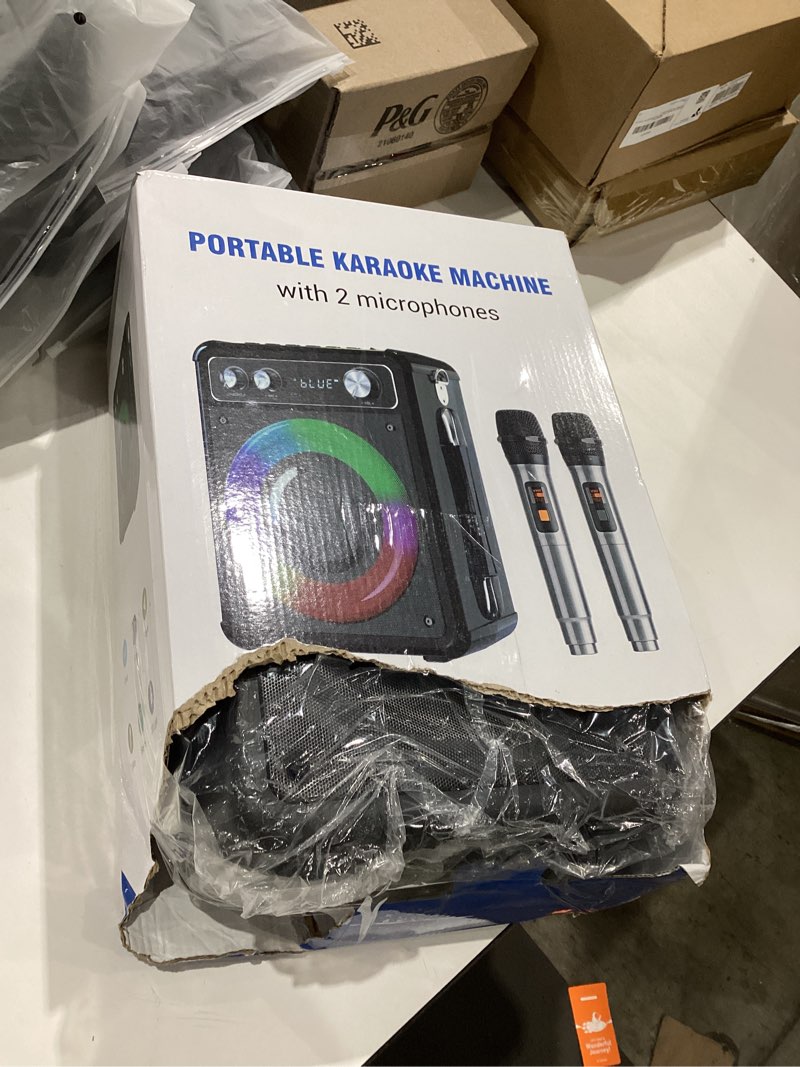 Condition photo showing As Is for Karaoke Machine, Portable Bluetooth Karaoke Speaker with 2 Wireless Microphones, PA System for Adults Kids with LED Lights & Echo Adjustment, Supports TWS/TF/USB/AUX for Home Party T03-L