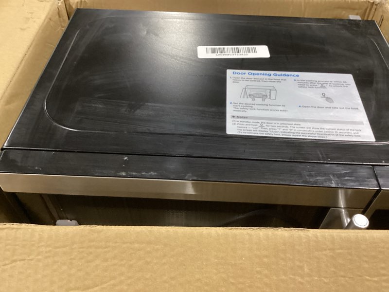 Condition photo showing As Is for Chefman Countertop Microwave Oven 0.7 Cu. Ft., 700 Watts with 10 Power Levels, 6 Cooking Presets with One-Touch Express Cook, Eco Mode, Child Safety Lock, & Mute Button - Black