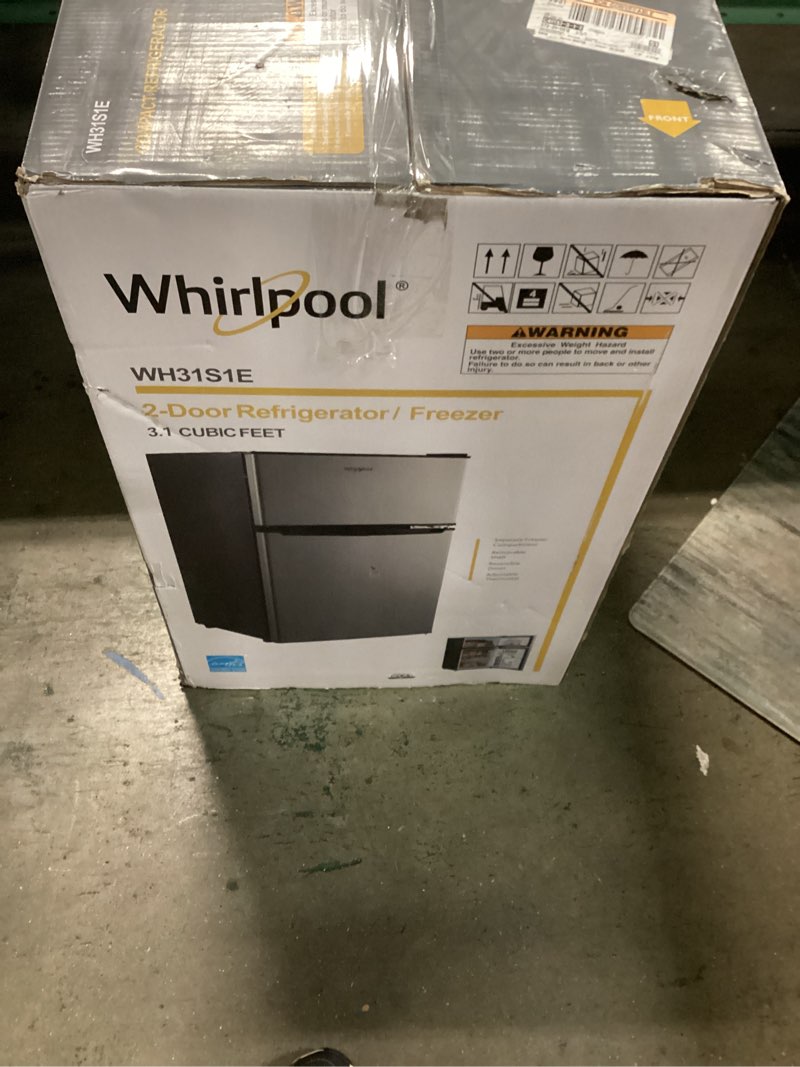 Condition photo showing New/Like New for whirlpool 3.1 cu ft mini refrigerator stainless steel wh31s1e