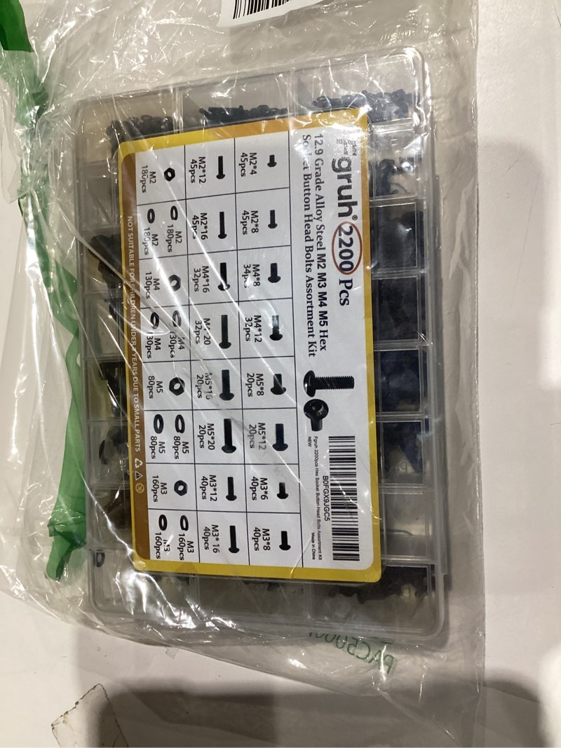 Condition photo showing Good Condition for 2200pcs m2 m3 m4 m5 metric screws assortment kit, hex socket button head assorted kit, machine screw set with nuts & washers,10.9 alloy steel black zinc plated for 3d printing 2200pcs m2 m3 m4 m5 hex socket button head