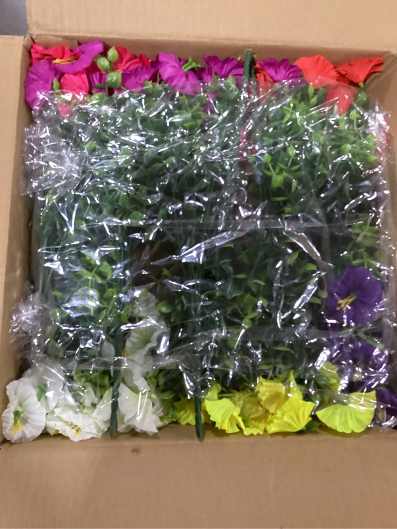 Condition photo showing Good Condition for BIG KEYS Faux Hanging Plants Flowers Basket Decoration, Fake Silk Morning Glory in Planter UV Resistant Realistic Artificial Flower for Outside Porch Patio Balcony (Red, Purple)