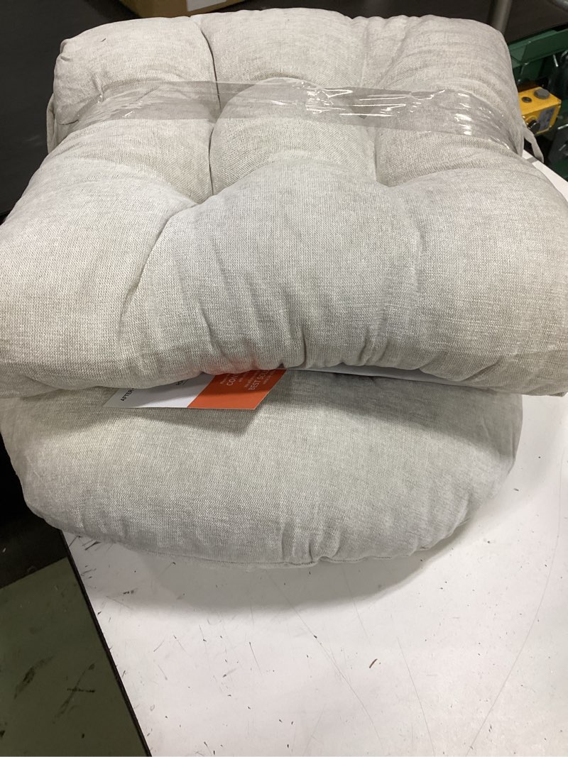 Condition photo showing Good Condition for rocking chair cushion - soft chenille fabric seat pad with tufted design, non-slip bottom and secure ties, for nursery glider, adirondack and indoor rocker chair, 44x19x4 inch, oyster white chenille?oyster white 44x19x4 inch