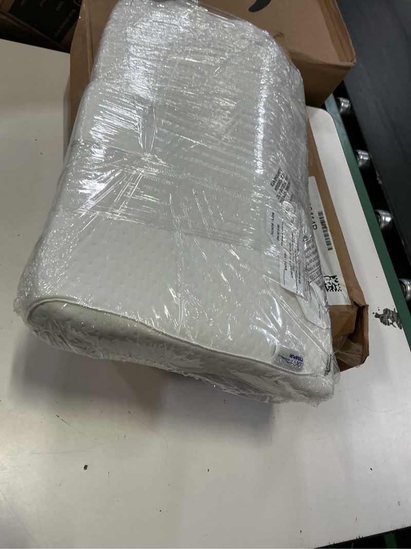 Condition photo showing As Is for (similar to stock photo ) ergonomic memory foam pillow with washable zippered soft cover contour cervical pillows for neck pain and side sleeper back support orthopedic pillow, white standard - 21.5lx14wx(3.4\"-4.2\")h white - soft