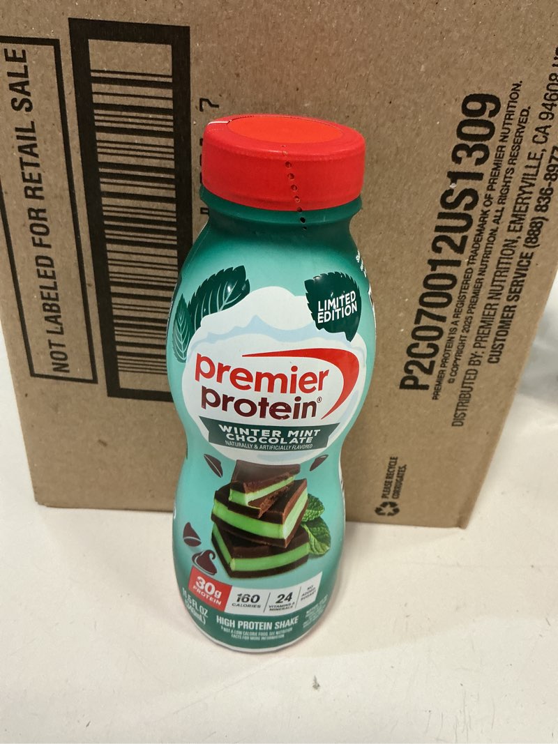 Condition photo showing New/Like New for (BBD 22/11/26). Premier Protein Shake, Limited Edition, Winter Mint Chocolate, 30g Protein, No Added Sugar, 24 Vitamins & Minerals to Support Immune Health, 11.5 fl oz, 12 Pack Limited Edition: Winter Mint Chocolate 11.5 Fl Oz (Pack of 12)