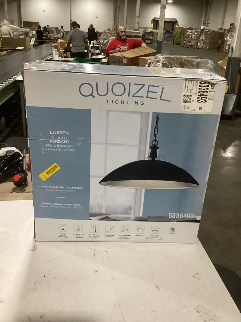 Condition photo showing Good Condition for Quoizel Lassen 3 -Light Matte Black and Nouveau Gold Modern/contemporary Metal Dome Medium