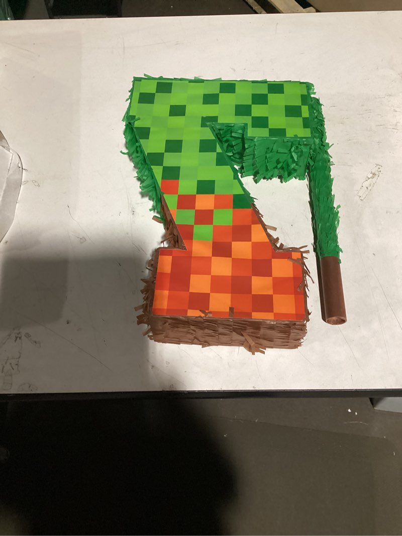 Condition photo showing Good Condition for VWAERR 16.4 Inch Pixel Number 7 Birthday Pinata with Blindfold Stick Fillable for Candy and Treats Block Style Pinata Hanging Mexican Birthday Party Decorations Video Game Party Supplies