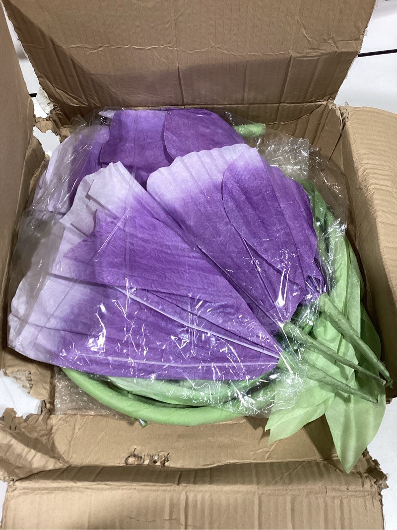Condition photo showing Good Condition for large giant artificial flowers decoration - huge flower wedding indoor outdoor decor, 3 pcs realistic faux flowers for home, office, living room, hallway birthday party garden decortive-purple huge artificial flowers-purple-3pcs