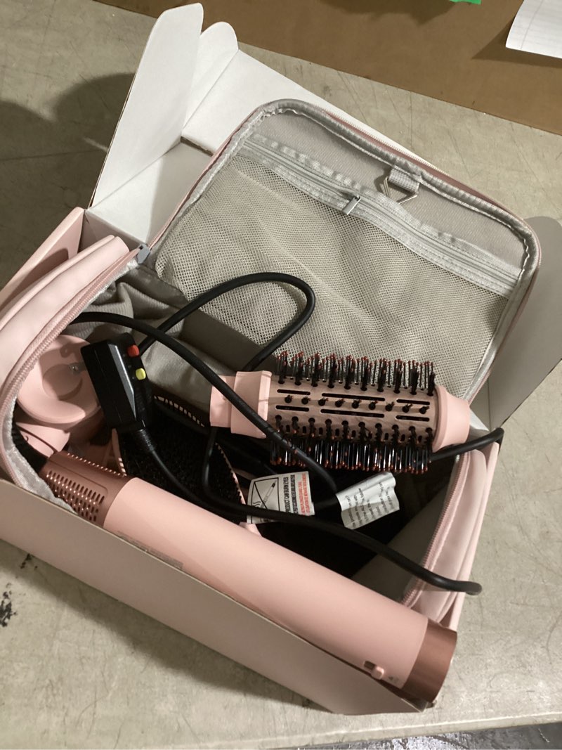 Condition photo showing As Is for doesnt power on 5 in 1 hot air styler wrap - high-speed hair dryer, volumizing brush with auto curlers, fast drying & frizz-free styling straightening, no heat damage, includes travel bag, gift for women pink
