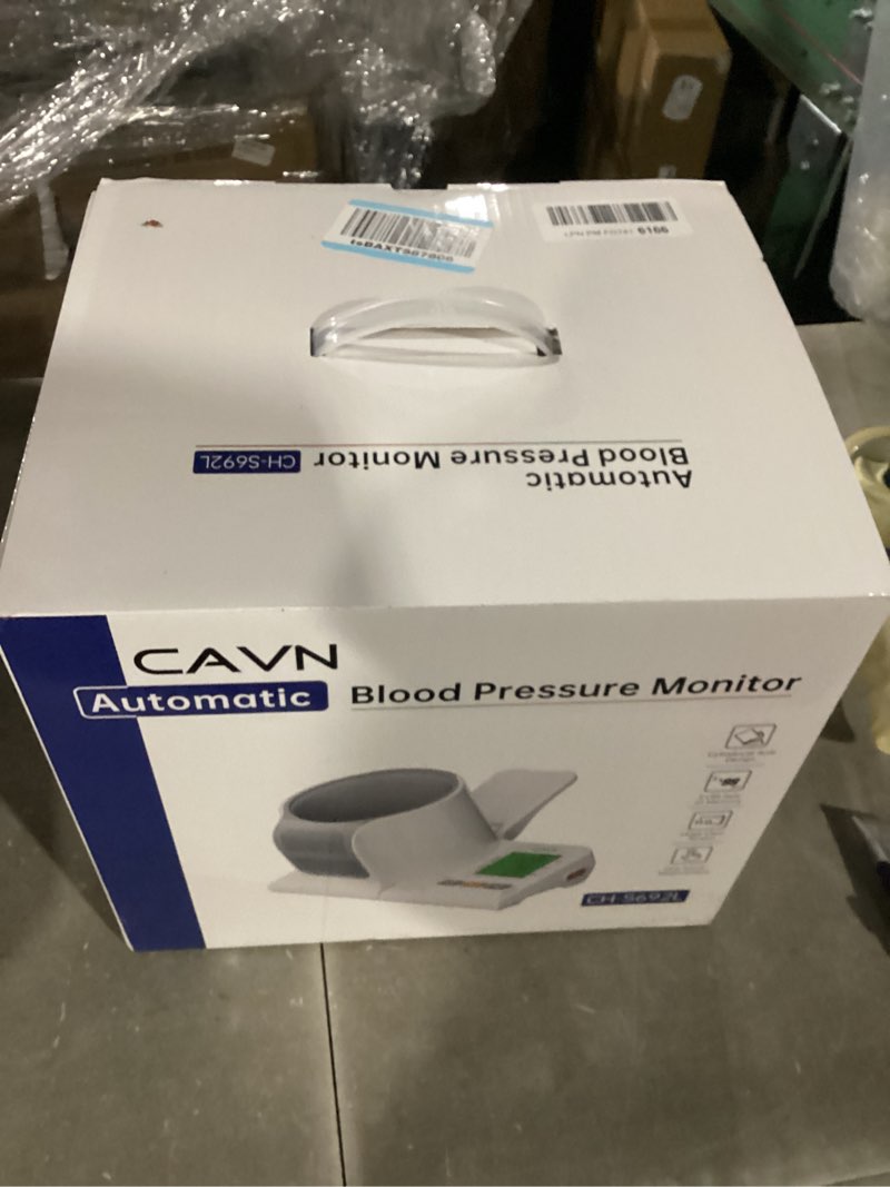 Condition photo showing New/Like New for cavn blood pressure monitor, one-touch barrel-type upper arm blood pressure monitors for home use, no-wrap auto-fit design, fits arms 7.1"-16.5", 3-color backlight, 2 users 2×99 memory white
