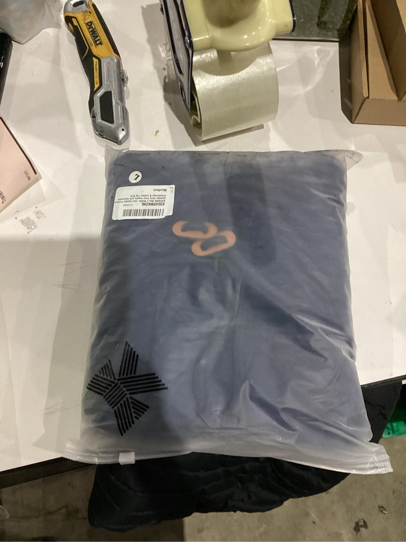 Condition photo showing New/Like New for Men's Waffle-Knit Hooded Pullover Sweater Solid Color Hoodie with Adjustable Drawstrings & Leather Tag Blue