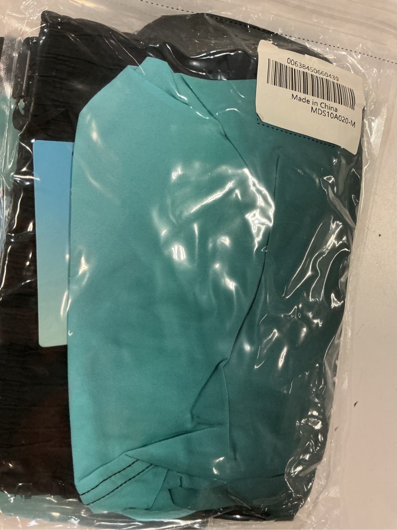 Condition photo showing New/Like New for m cozople mens bathing suit 7 inch inseam swim trunks with compression liner bathing suit boxer brief lined swimsuit anti chafe black blue gradient board shorts m