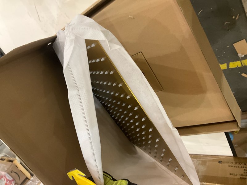 Condition photo showing As Is for Rainfall Shower Head in Gold, BSTIIU Extra Large 16 Inch Square Ceiling Mount Shower Head, High Pressure Ultra Thin Top Rain Shower Heads, Brushed Brass Gold 16-Inches Brushed Brass Gold