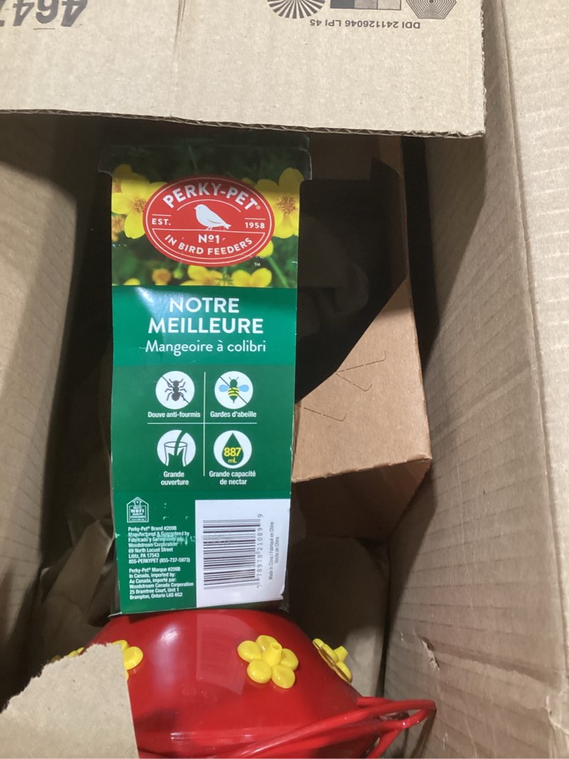 Condition photo showing New/Like New for Perky-Pet 209B-1SR Glass Hummingbird Feeders for Outdoors Hanging - 30 fl oz Nectar Capacity - Ant & Bee Guarded Red Bird Feeder Red Hummingbird Feeder