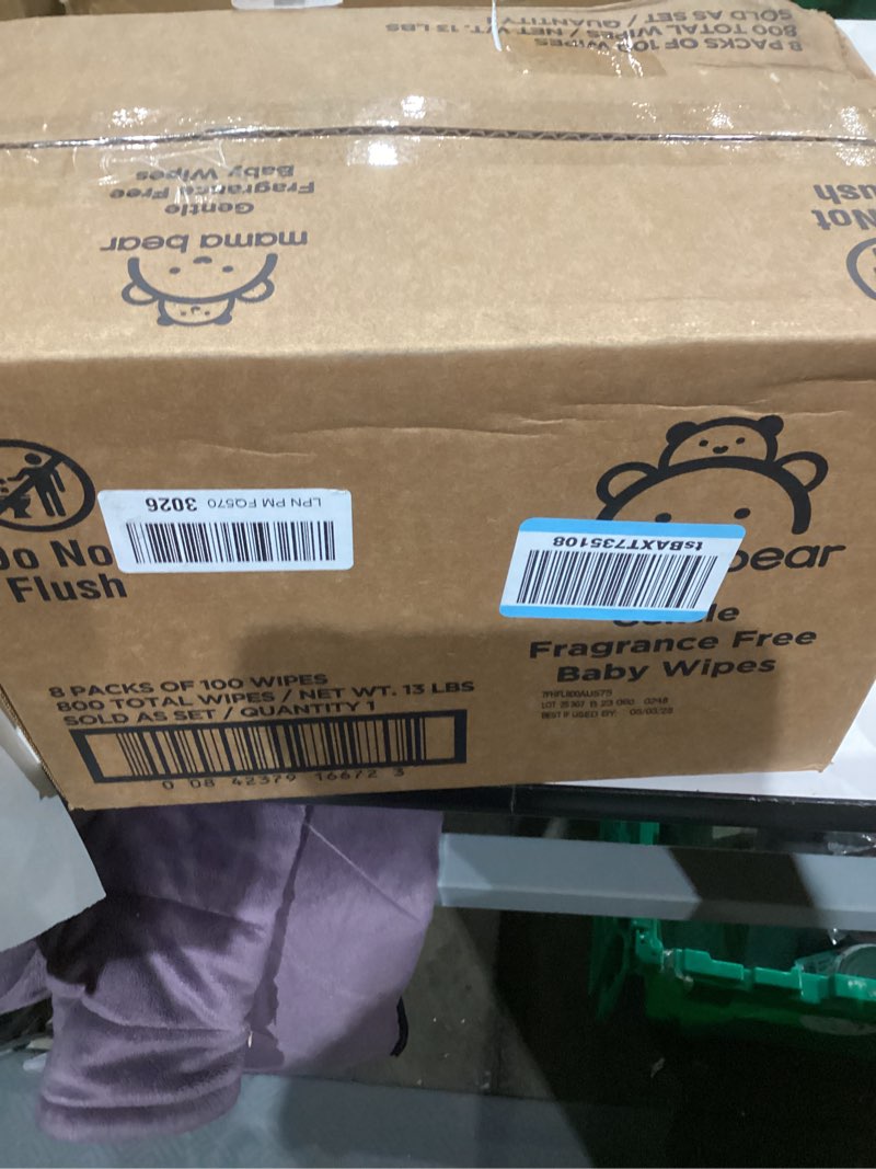 Condition photo showing New/Like New for Amazon Brand - Mama Bear Gentle Fragrance Free Baby Wipes, Hypoallergenic, Sensitive Skin, Unscented, 800 Count (8 Packs of 100) 100 Count (Pack of 8)