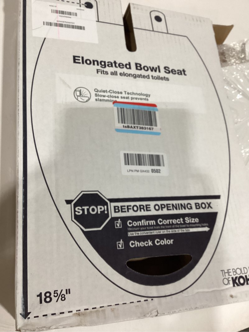 Condition photo showing Good Condition for kohler 20110-0 brevia, slow close toilet seat, elongated toilet seat, grip-tight bumpers quick-attach hardware, white white elongated quiet-close