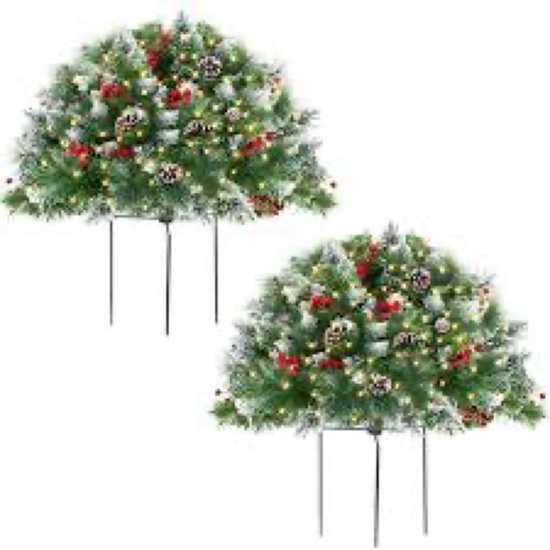 Outdoor Christmas Tree 2 Pack 33" Christmas Urn Filler with 50 Warm&Colorful Lights, Artificial Xmas