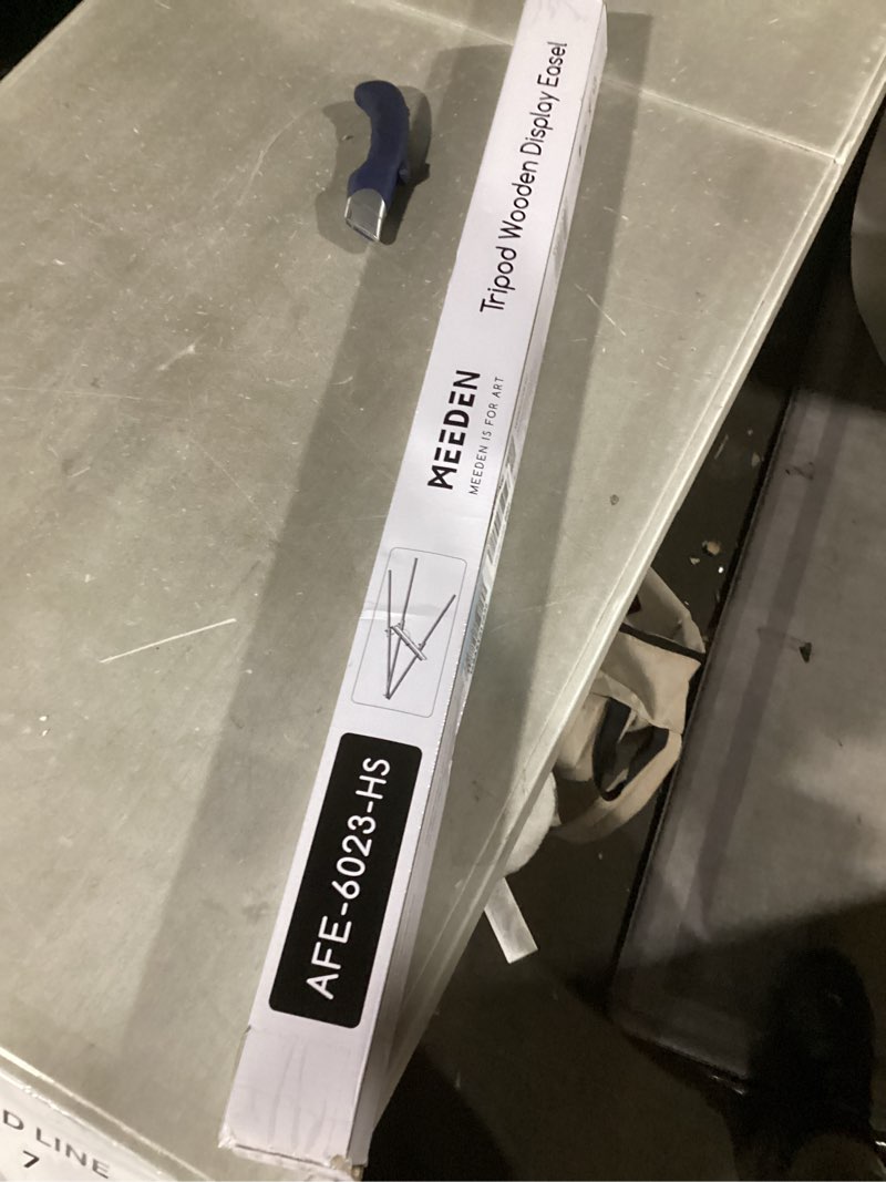 Condition photo showing New/Like New for MEEDEN Wooden Easel Stand for Display: Black Wood Tripod for Wedding Sign - Poster Board Holder for Welcome Picture