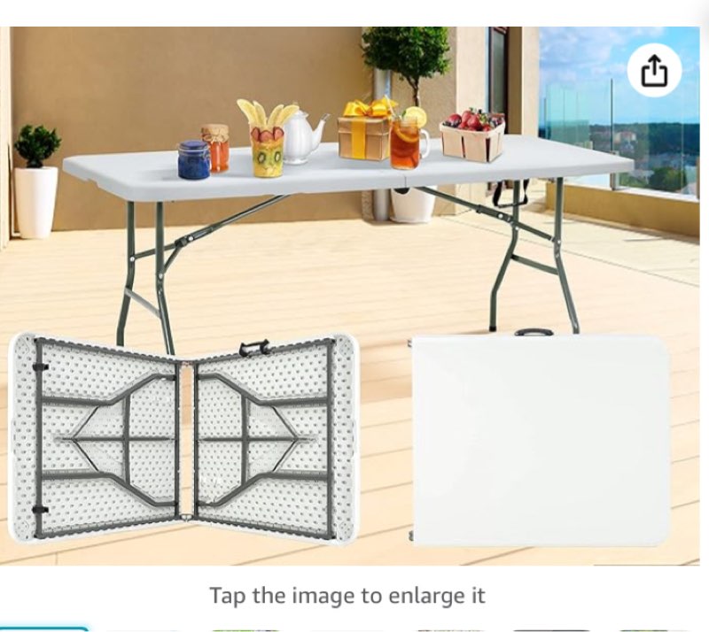 folding tables, 6-foot folding table with handle and steel legs, for indoor and outdoor use, portable folding table for camping, dining, parties, picnics, plastic table
