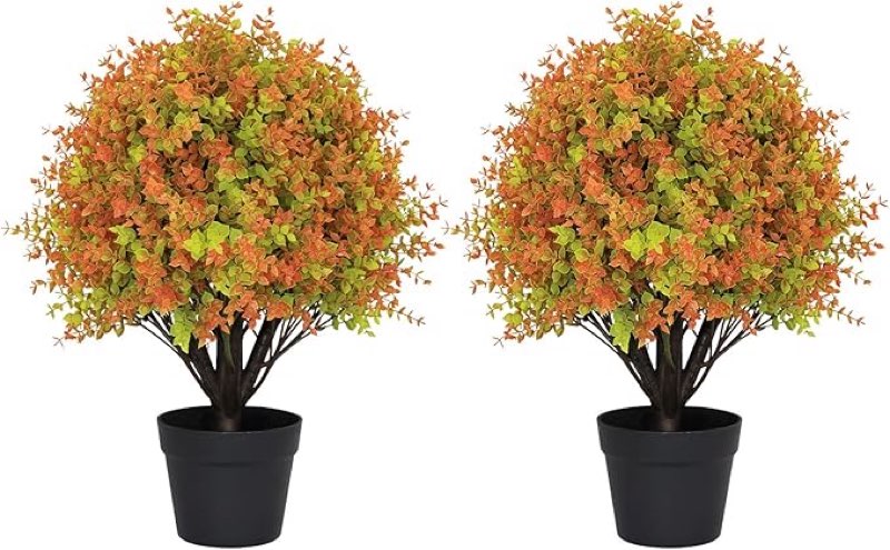36" faux boxwood plants outdoor set of 2, uv resistant artificial topiary trees with ground spike, 3ft fake evergreen bushes & shrubs for outside planters front door porch patio decor