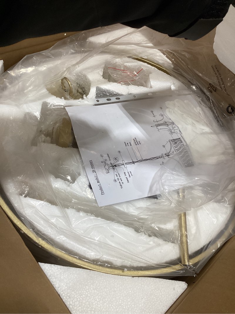 Condition photo showing Good Condition for Gold Crystal Chandelier, 5-Light Modern Farmhouse Chandelier for Dining Room Vintage Hanging Pendant Light Fixtures, Gold Round Chandelier for Kitchen Island Entryway Foyer Bedroom Office Bar Gold 19.6" High 19.6" Wide