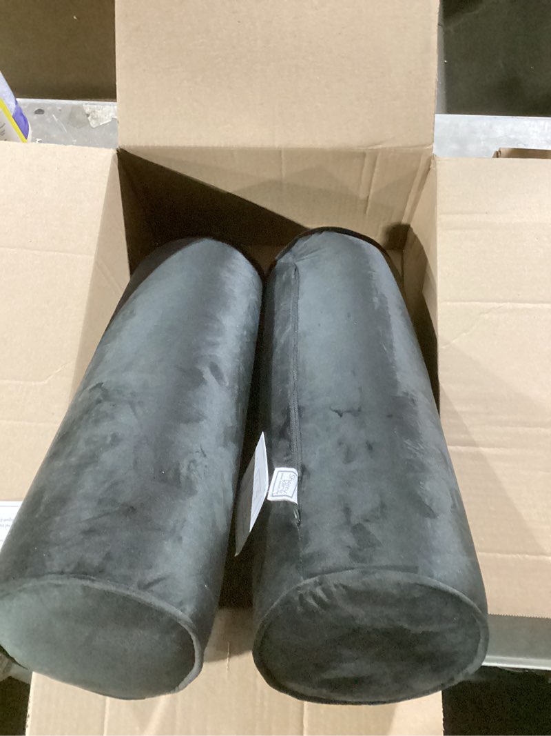 Condition photo showing Good Condition for sherry kline velvet set of 2 neck bolster pillow, made with plush velvet, cylinder pillows, for couch & bed, decorative round throw pillow, back & neck support (set of 2, black) black 18” x6”