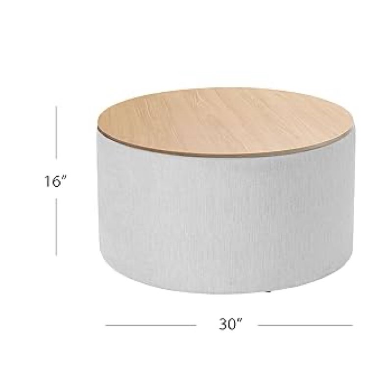 Homepop storage ottoman white wood top K8586-F2421 