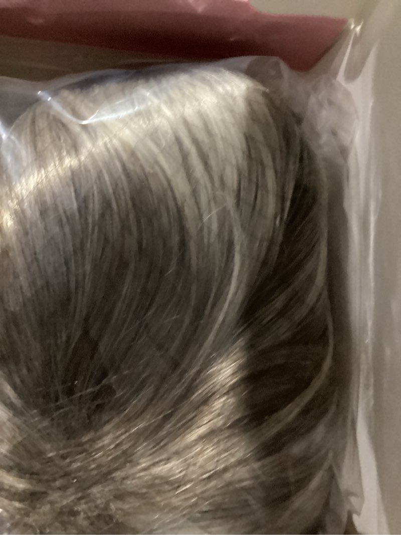 Condition photo showing Good Condition for Rosa Star Short Wig Ombre Brown Mixed Blonde Hair Wigs Natural Curly with Bangs Synthetic Hair Fibers Heat Resistant Full Wig for Women Ombre Blonde