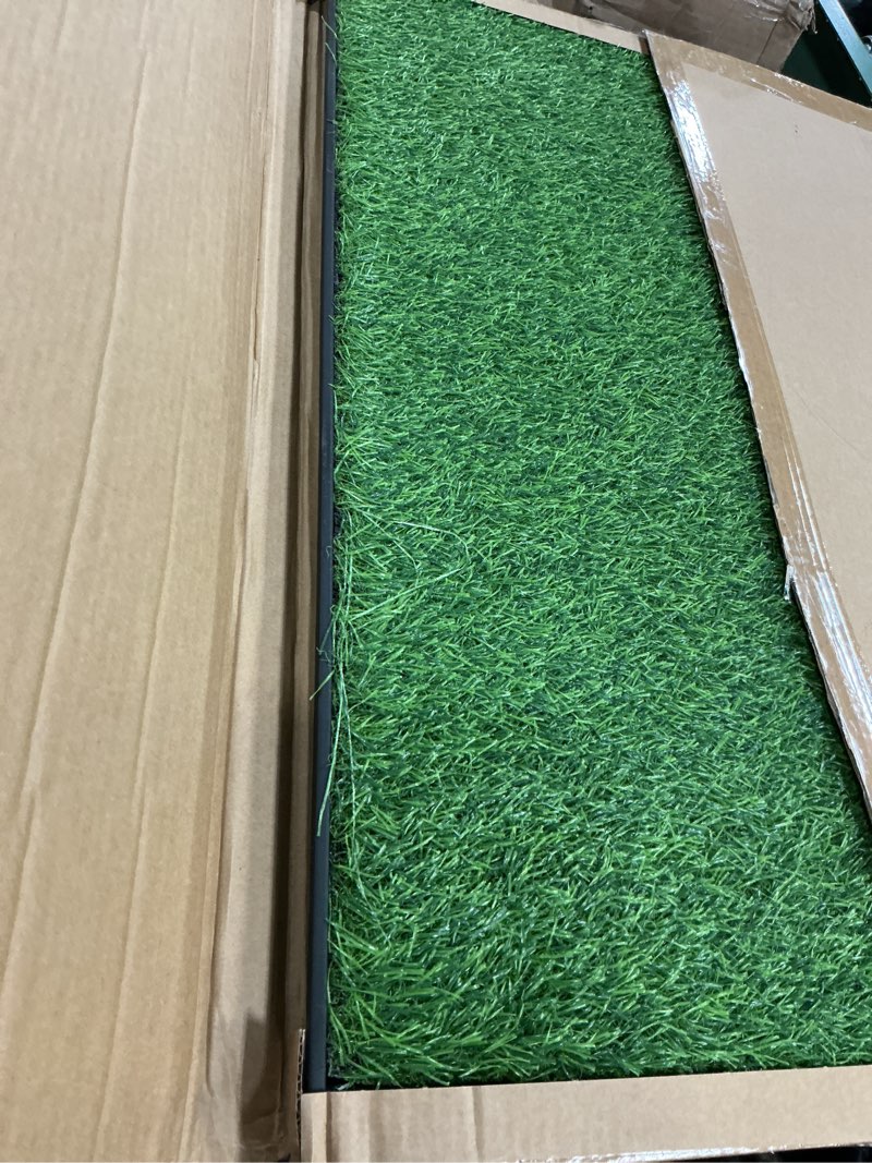Condition photo showing Good Condition for dog grass pad with tray, 34''x23'' large artificial turf grass potty, reusable puppy pee pads for dogs, portable dog litter box for indoor/outdoor potty training toilet