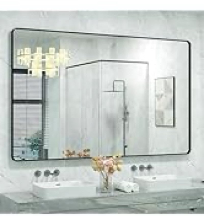 CHARMOR 60x40 Inch Black Metal Framed Bathroom Mirror for Wall, Large Black Matte Rectangle Bathroom