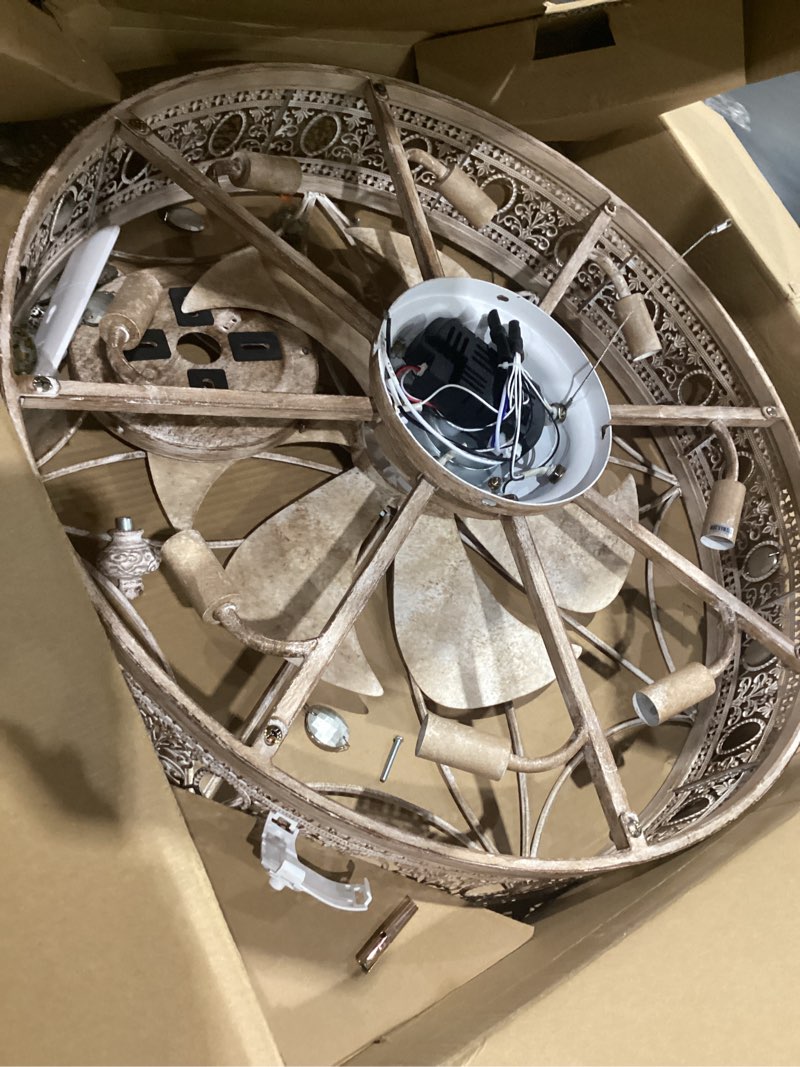 Condition photo showing As Is for incomplete)))wwm 20\" low profile farmhouse fandelier ceiling fan with lights | led bulbs included, farmhouse style, dc motor fixes flickering, reversible motor, remote control