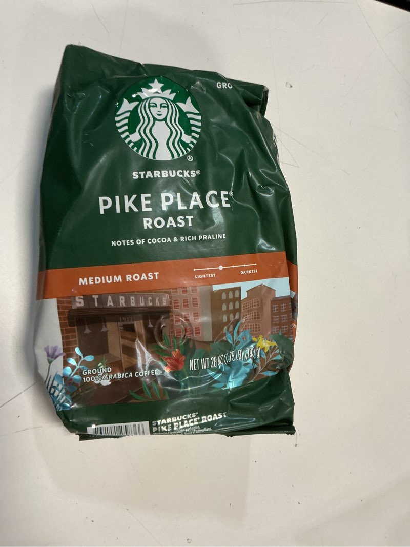 Condition photo showing New/Like New for (BBD 13/02/2026). Starbucks Ground Coffee, Medium Roast Coffee, Pike Place Roast, 100% Arabica, 1 Bag (28 Oz)