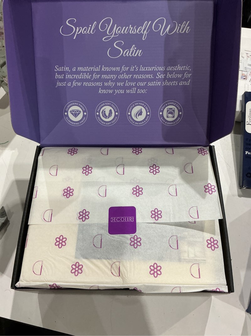 Condition photo showing New/Like New for decolure satin bed sheets - 6 piece luxury silky king size bedding set - softer than silk, wrinkle-free with 15” deep pocket fitted sheet, perfect for hair & skin, gifts for women (champagne) champagne king
