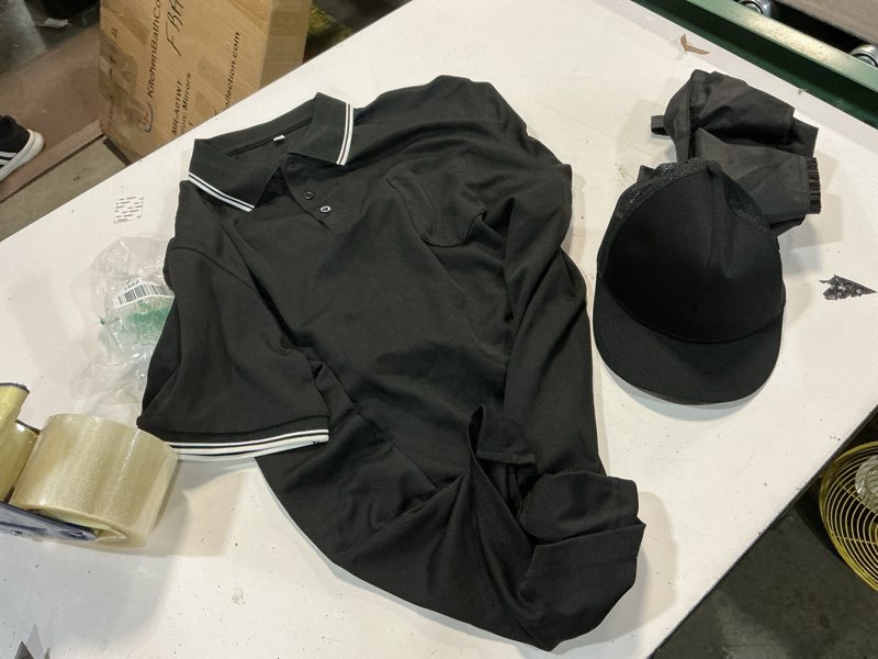 Condition photo showing As Is for redgino 5pcs men’s baseball/softball umpire gear shirt ball bags clicker hat brush referee accessories sets jersey kit black large