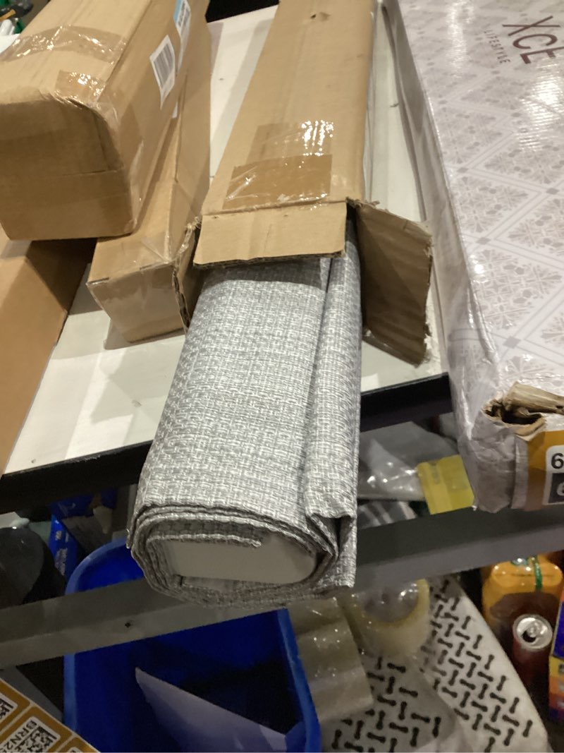 Condition photo showing Good Condition for Madison Park Galen Cordless Roman Shade, 23"W x 64"H, Sheen Grey – Room Darkening, Thermal Insulated, Energy Efficient Window Blind with Subtle Sheen Basketweave Fabric for Privacy Room Darkening Basketweave Sheen Grey 23"W x 64"H