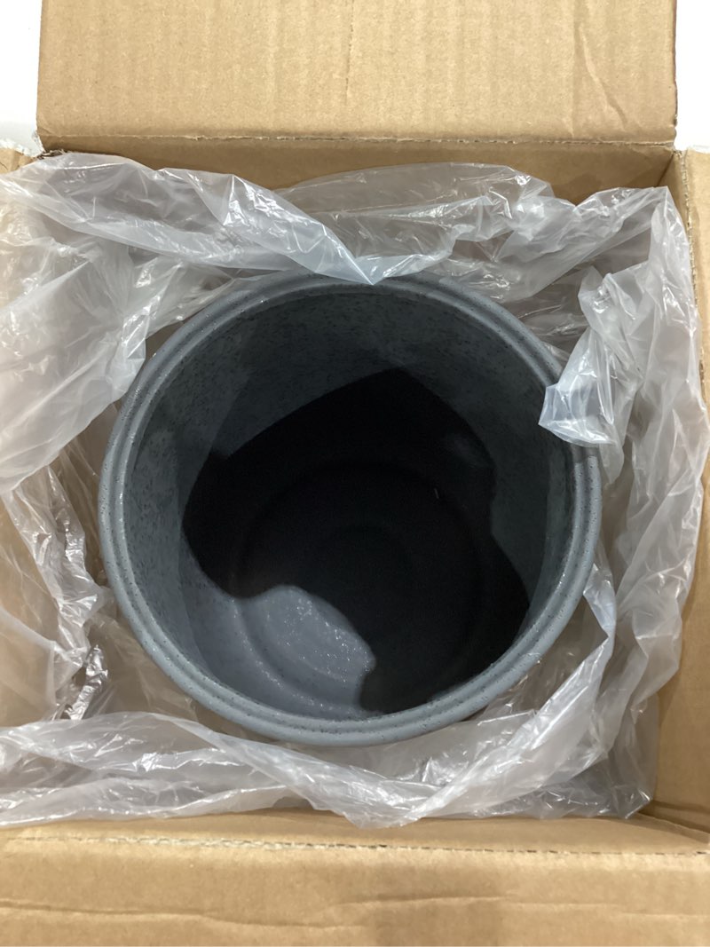 Condition photo showing Good Condition for black luxury stone bathroom trash can with lid 5l | 7" x 10" | modern ceramic trash can | decorative waste basket for bathroom, bedroom, kitchen, hotels or living room decor | luxe restroom decor