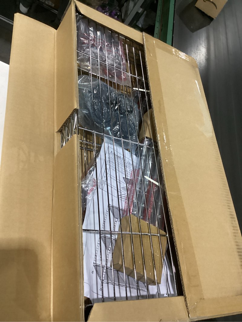 Condition photo showing Good Condition for Simple Deluxe Heavy Duty 3-Shelf Shelving Unit with Wheels, Adjustable Steel Wire Shelving, Chrome Metal Shelf Organizer for Kitchen Organization and Storage, 750 lbs Capacity Chrome 3-Tier, 24"W x 14"D x 30"H