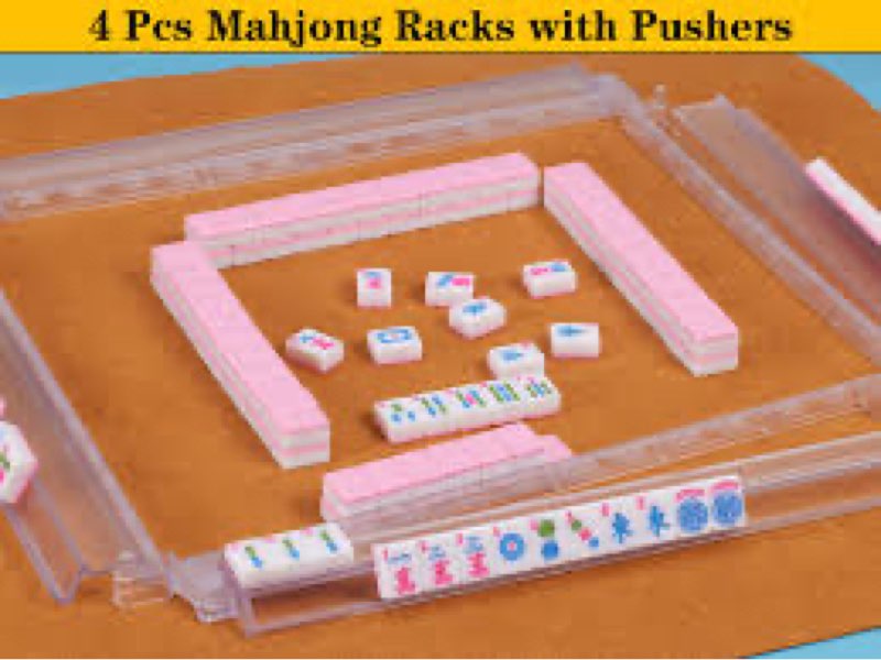 YANMEIYA 4 PCS Mahjong Racks with Pushers Equipped with Mahjong Racks Storage Bag