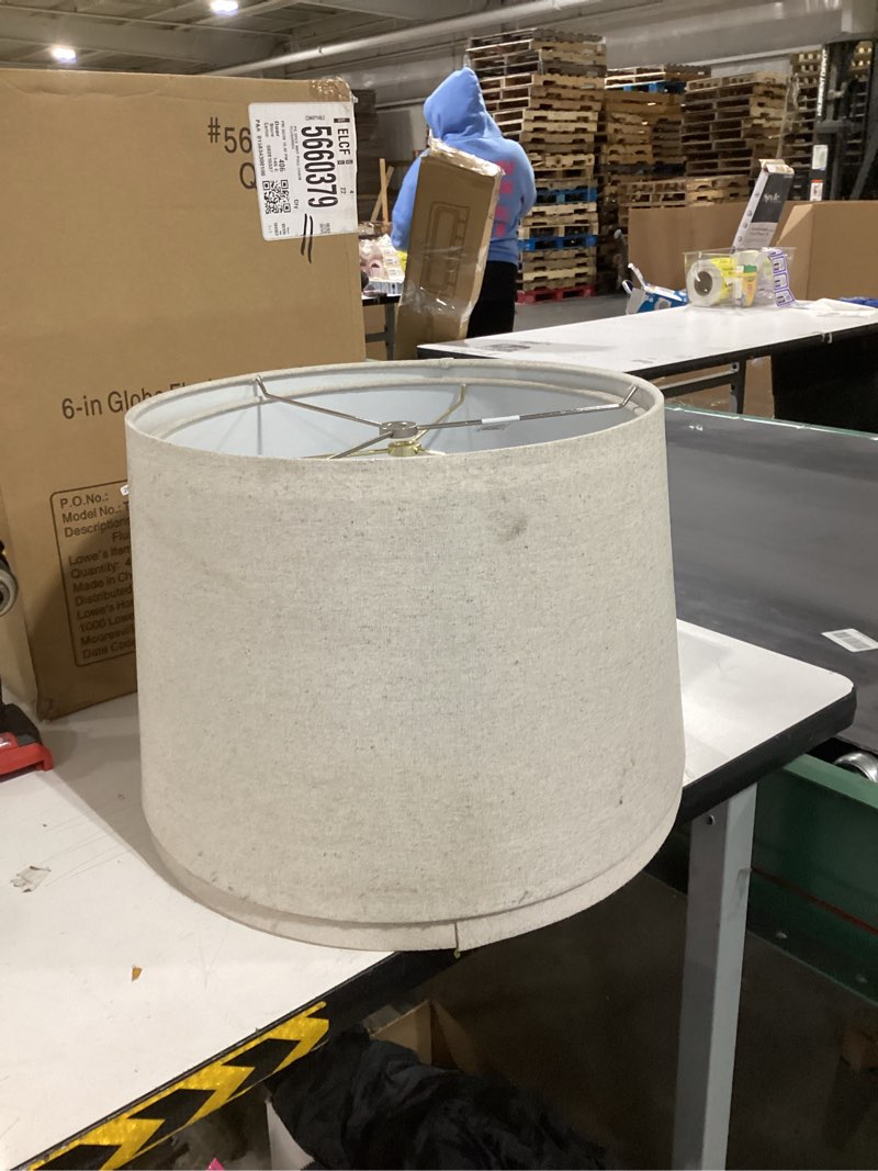 Condition photo showing As Is for allen + roth 10-in x 15-in Natural Fabric Drum Lamp Shade