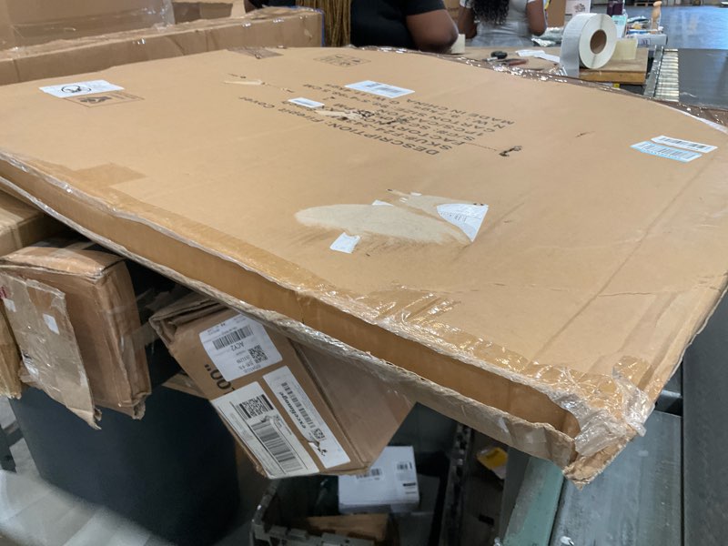 Condition photo showing As Is for fire pit lid cover round - 38" rust resistant powder coated steel firepit cover or table with 2 wooden handles for patio fire pit, weatherproof for all seasons, fits fire pits up to 36" 38 inch